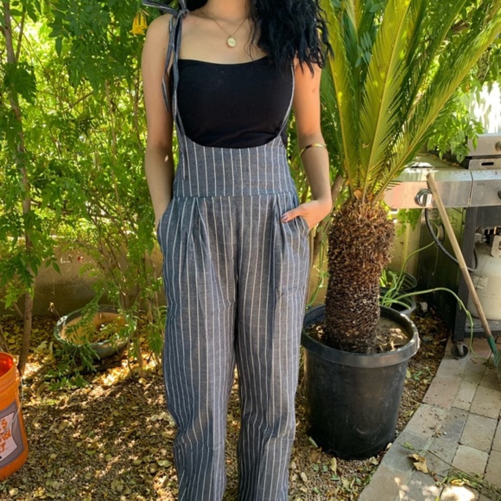 Last One ! Navy Strip Jumpsuit Pants